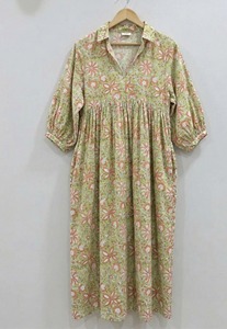 Hand Block Print Cotton Midi <b>Dress</b> Women <b>Summer</b> <b>Boho</b> Floral Casual Loose Fit Handmade Indian <b>Dress</b> Breathable Soft Fabric - Product Image 6