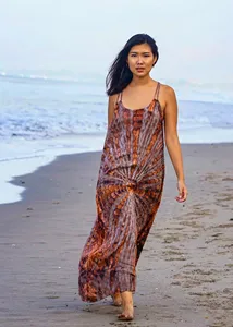 Women’s Boho Tie Dye Rayon Maxi Dress Sleeveless <b>Spaghetti</b> <b>Strap</b> Loose Fit Flowy Casual Beach Wear Dress - Product Image 4