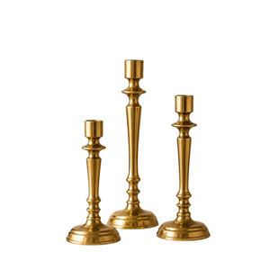 Ensemble de 3 bougeoirs coniques en métal poli, support de bougie classique en métal, décoration de table de mariage nordique - Product Image 1