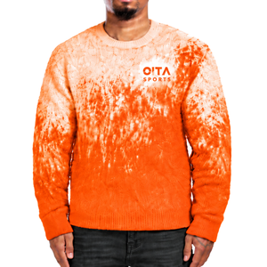 Pull en maille dégradé orange vif et blanc pour homme, col rond, manches longues, personnalisé, style streetwear décontracté, mode hiver - Product Image 1