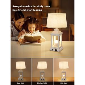 Set di 2 Lampade da Tavolo Vintage da 20,5 Pollici, Bianche, con Presa USB C+A, Stile Industriale Rustico per Comodino e Soggiorno - Product Image 3