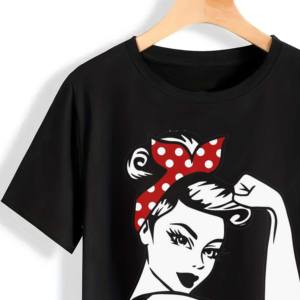 Camiseta de algodón con cuello redondo para mujer, camiseta holgada con estampado de chica y manga corta con cuello redondo, camiseta informal de verano para mujer - Product Image 3