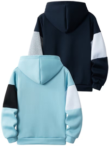 Color Block Hooded Sweatshirt For Children Autumn Casual Knitted Long Sleeve Pullover Blue Navy Gray White - Product Image 2