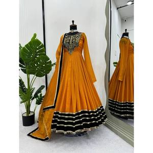 Designer XL <b>Gown</b> with Thread Sequence Fancy Latkan Featuring Lace Border - Product Image 4