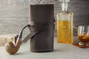 Estuche de Cuero Genuino Premium para Tabaco y Pipa, con Cierre de Botón, Plegable, de un Solo Compartimento, para Uso Diario y al Aire Libre, Organizador para Fumadores - Product Image 3
