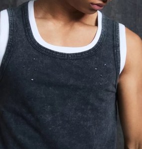 Camiseta sin mangas de doble capa para hombre, estilo casual, de algodón desgastado con lavado ácido, colores contrastantes, transpirable, tejido de punto, ¡la más vendida! - Product Image 5