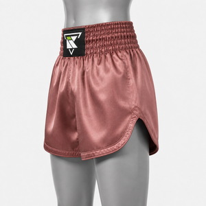Muay Thai Boxing <b>Shorts</b> Satin <b>Pink</b> Elastic Waistband Front Logo Martial Art Wear Muay Thai Boxing <b>Shorts</b> For Sale - Product Image 4