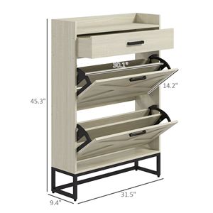 Mobiletto scarpiera sottile bianco anticato a 2 cassetti salvaspazio in truciolato per 12 paia, stile rustico/country - Product Image 3