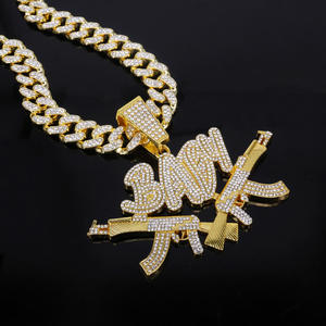 Pendentif pour homme en argent 925 plaqué or, avec pendentifs pistolets croisés et lettre bébé, style Hip Hop - Product Image 4