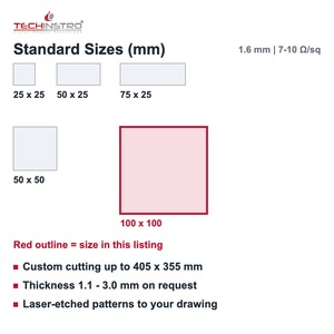 Verre FTO (Oxyde d'Étain Dopé au Fluor) 100x100 mm 1,6 mm 7-10 Ohm/sq pour cellules solaires DSSC à pérovskite - Product Image 4