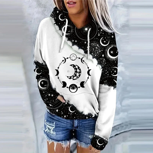 Sweat-shirt à capuche décontracté à manches longues avec cordon de serrage et imprimé lune, vêtements pour femmes - Product Image 2