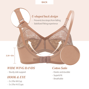 Soutien-gorge sans armatures CLIVIA sans fil, minimisant, grande taille, couvrance totale, en dentelle florale, liftant, anti-affaissement, respirant, rembourré, pour usage quotidien - Product Image 4