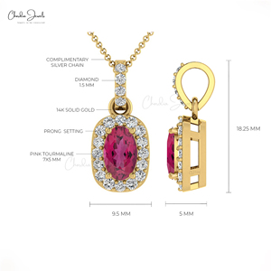 Natural 7x5mm Oval Cut Pink Tourmaline Gemstone <b>Pendant</b> With 14k <b>Solid</b> <b>Gold</b> Diamond Elegant <b>Pendant</b> Wholesale Jewelry Supplier - Product Image 4