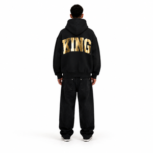 Sweat à capuche zippé surdimensionné personnalisé avec impression foil, 100% coton épais, streetwear homme, graphique réfléchissant, vierge, OEM - Product Image 2