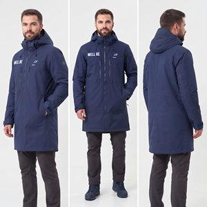<b>Men's</b> <b>Waterproof</b> <b>Long</b> Hard Shell Hood Jacket Front Logos Outdoor Wear Rain <b>Coat</b> Regular Fit Hiking Camping <b>Long</b> Hooded Jackets - Product Image 5