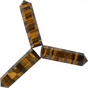 Pierre naturelle œil de tigre, pointe de crayon, pierre précieuse polie, cristal, pierre artisanale Feng Shui, forme brun doré - Product Image 1