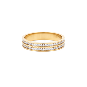Bague de mariage minimaliste en or massif 9K 10K 14K 18K avec double rangée de diamants de laboratoire ronds, pavé intégral, style éternité, accent de mode - Product Image 4