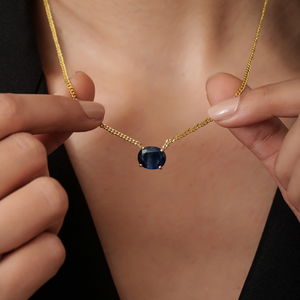 Collar con Colgante de Zafiro Azul Genuino de Alta Calidad Personalizado, Cadena Cubana Estilo Miami, Joyería de Oro de 14K para Mujer - Product Image 2