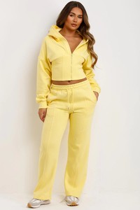 Conjunto Deportivo Unisex de Talla Grande, Amarillo, con Capucha, Transpirable, Ligero, Estilo Urbano, Manga Larga, Cierre con Cordón, Color Sólido Informal - Product Image 5