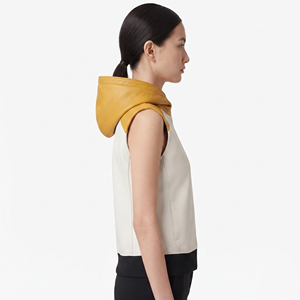 Veste sans manches en cuir pour femme, gilet à capuche en cuir pour femme avec poches latérales, veste sans manches en cuir zippée pour femme - Product Image 3