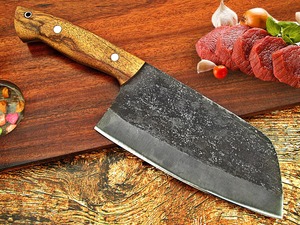 Custom Handmade Forged Carbon Steel Cleaver <b>Knife</b> Wood Handle Leather Sheath 8in 3.0mm Thick Blade Extra <b>Sharp</b> Modern Dishwasher - Product Image 6