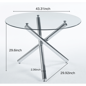Set da Pranzo Mid-Century 1+4,5 Pezzi con Tavolo con Gambe in Metallo per 4-6 Persone, Piano in Vetro, Tavolo da Pranzo con Base a Piedistallo per Sala da Pranzo - Product Image 3