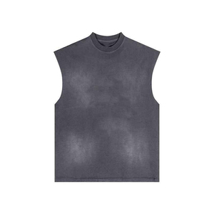 Streetwear Oversized <b>Cropped</b> Gym Tank <b>Top</b> Custom Cut Sleeveless Knitted Breathable Solid V-neck High Street Style Men's - Product Image 1