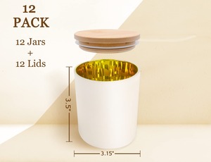 Classic design White matte glass wood candle jar with gold inner coating <b>bamboo</b> lid candle <b>container</b> offer customization options - Product Image 2