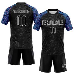 ชุดเสื้อและกางเกงวอลเลย์บอลสีน้ำเงินดำ ระบายอากาศ แห้งเร็ว สำหรับทีมกีฬา  รับสั่งทำชื่อทีมและหมายเลขผู้เล่น  OEM ODM - Product Image 1