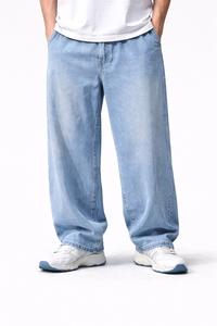 Pantalones Cargo de Pierna Ancha para Hombre, Color Azul Claro, Corte Holgado, Estilo Casual Urbano, Vintage, Cintura Media, Diseño a Cuadros - Product Image 2