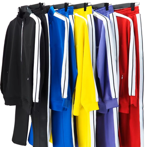 Unisex Tracksuit Set Full Zip Jacket Elastic Waist Pants Striped Design Breathable Polyester Sportswear for Adults Autumn Wear - Product Image 1