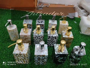 Home Hotel Bathroom Mother of Pearl Hand <b>Wash</b> <b>Soap</b> Pump Dispenser Handmade Enamel Metal Liquid <b>Soap</b> Dispenser - Product Image 6