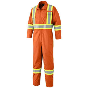 Combinaison de travail orange haute visibilité pour homme avec bandes réfléchissantes et poches - Product Image 1