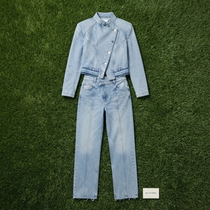 Women Light Blue Denim Jacket And Wide Leg Jeans Set Casual Two Piece Matching Denim Outfit <b>Streetwear</b> Fashion Clothing - Product Image 6