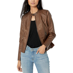 Veste en cuir unie pour femme, design épuré, confortable et tendance, idéale pour l'extérieur - Product Image 1