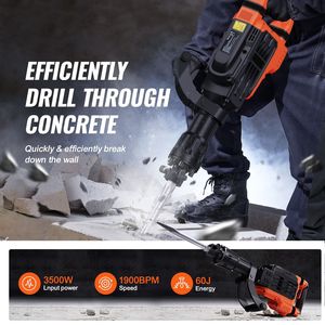 Martillo Demoledor de 3500W, Rompedor de Concreto Rotatorio con 2 Cinceles y Guantes, Mango Frontal Giratorio de 360 Grados - Product Image 6