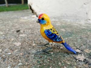 Handmade Glass Parrot Figurine Yellow Blue Color Lampwork Animal Sculpture Decorative Art Piece - Product Image 2