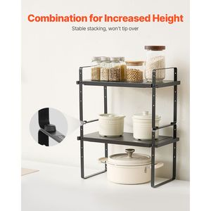 Scaffale da Cucina Espandibile a 2 Livelli Resistente, Organizzatore da Piano di Lavoro Regolabile con Spazio di Archiviazione Personalizzabile per Alimenti - Product Image 4