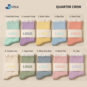 Chaussettes de yoga et de pilates JZVINA Quarter Crew pour femmes, bordure à volants, antidérapantes, respirantes, tricotées, multicolores, logo personnalisé - Product Image 1