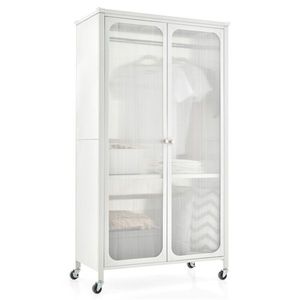 Armario Móvil Moderno de 31.5''x14.5''x58'' con Puertas Transparentes, Estantes Ajustables y Barra para Colgar Ropa, para Almacenamiento en el Hogar - Product Image 1