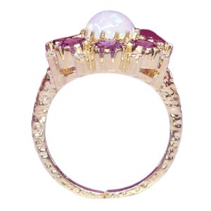 Vintage Gold Plated <b>Opal</b> Cluster <b>Ring</b> Classic Channel Setting Women's Anniversary Wedding Everyday Wear Jewelry - Product Image 4