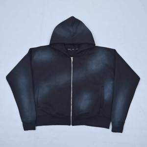 Conjunto Deportivo de Alta Calidad con Logotipo Personalizado, Sudadera con Capucha Negra Deslavada Unisex y Pantalones Deportivos Anchos de Felpa de Algodón - Product Image 4