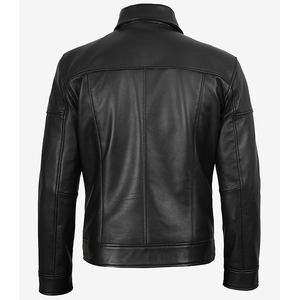 Veste en cuir de vachette noire tendance 2026 pour hommes, col rabattu, poches zippées, haute qualité, faible MOQ, vestes de mode - Product Image 5