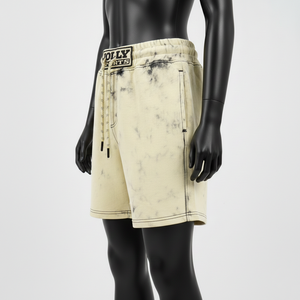 Shorts décontractés pour femmes en coton doux et tissu polaire polyester 280GSM, couleur crème vintage, avec logo personnalisé, effet délavé à l'acide. - Product Image 3