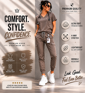Conjunto de Uniforme Médico Premium Estilo Urbano, Ropa de Trabajo para Hospital, Blusa con Cuello en V y Pantalones Jogger, Tejido de Poliéster/Algodón - Product Image 2