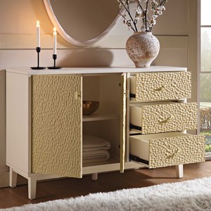Commode de chambre moderne, idéale pour appartement, avec finition grain blanc texturé, console de rangement pour salon, salle à manger et entrée - Product Image 4