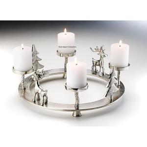 Portavelas de aluminio de forma redonda con cuatro luces de té en plateado para sala de estar, decoración navideña, soporte de Adviento - Product Image 1