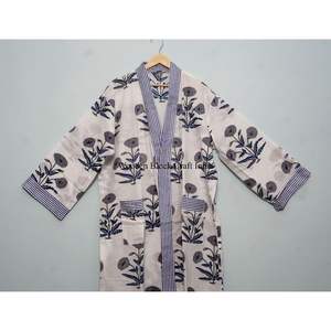 Nuevo Kimono de Algodón Estampado a Mano para Mujer con Cinturón, Ligero, Estilo Boho, para Usar como Ropa de Dormir o para el Verano - Product Image 2