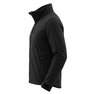 Veste matelassée en polaire noire pour homme, col montant, fermeture éclair, coupe-vent, décontractée, couleur unie, polyester, coupe régulière, hiver - Product Image 4