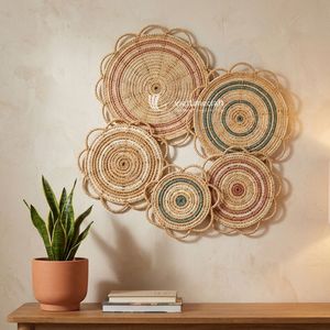 Handcrafted Rattan <b>Wall</b> <b>Decor</b> Circular Bohemian Style Set Multi Piece Storage Trays Living Room Decorative Art - Product Image 3